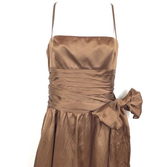 MAXAZRIA COLLECTION Chocolate Pintuck Bubble Hem Strapless Side Bow Dress  S - Picture 2 of 7